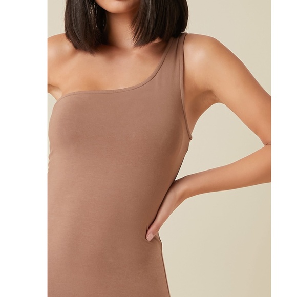 Mocha Brown Asymmetrical Pencil Dress - Picture 3 of 6